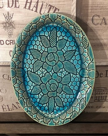 Półmisek turkusowy z koronką, Ceramika Echo