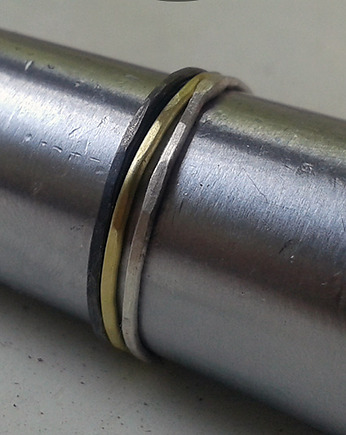 3 obrączki SLIM srebro, mosiądz - komplet, COCONUT