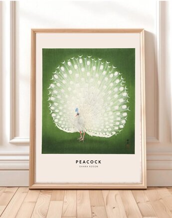 PLAKAT Paw, dekoracja ścienna,  vintage rycina japońska z pawiem, black dot studio