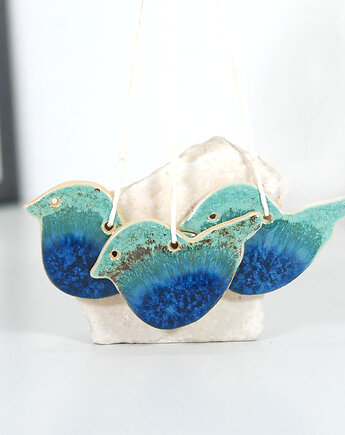 Turkusowe ptaszki - ozdoby ceramiczne do powieszenia, 10FingersArt