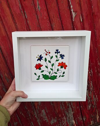 Kafelek ozdobny kociewski w ramie, ręcznie malowany, 25 cm x 25 cm., decotyw