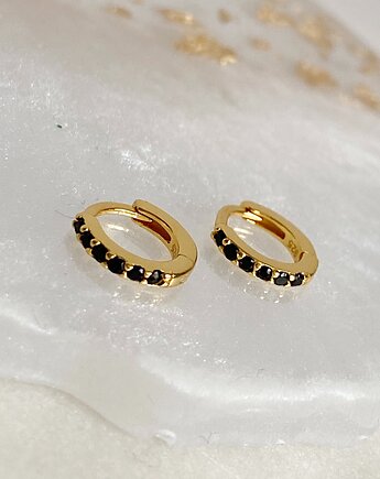 Kolczyki  małe koła z czarnymi cyrkoniami 9mm - srebro 925 pozłacane, Coccola JEWELLERY