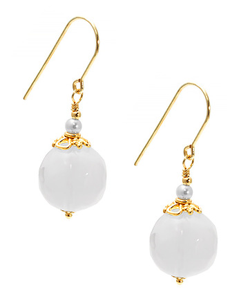 Kolczyki z opalitem i perłą  złote kolczyki z białym opalem  SREBRO 925, Yamira Art Studio