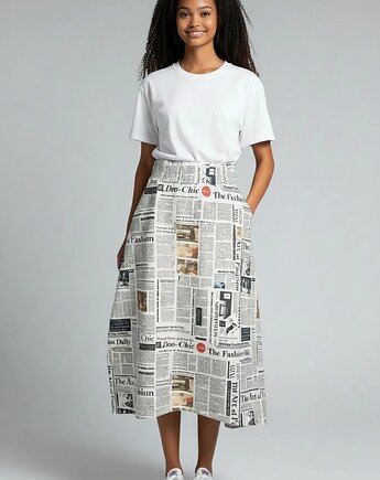 Spódnica midi Parampara wzór gazeta The Art of Fashion rozmiar L 40, Auri Lili