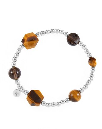 Bransoletka z naturalnych kamieni w odcieniach brązu - Wersja Srebrna, Kulka Bransoletki
