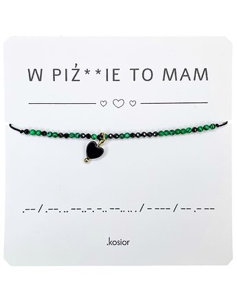 Bransoletka z alfabetem Morse Agat, Malachit, karolina kosior