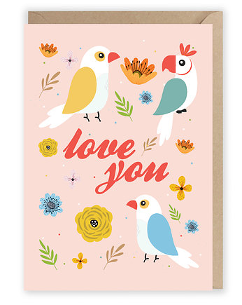 Kartka okolicznościowa - Papużki - I love you, Cardie