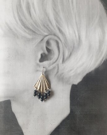 Kolczyki ORIGAMI wachlarze z czarnym turmalinem, mosiądz posrebrzany, modesign