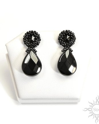 Kol III, eleganckie kolczyki z onyksem, beading, Sol