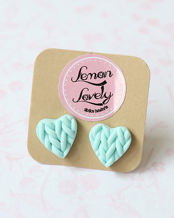 Dziergane serce kolczyki sztyfty prezent mięta, Lemon Lovely