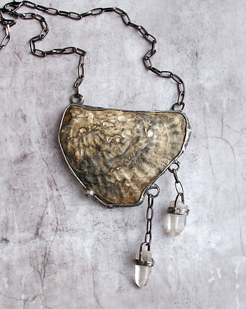 Unikatowa kolia : muszla & kryształ górski, kaktusia