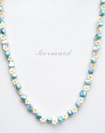 Naszyjnik Mermaid, biżuteria z pereł słodkowodnych i koralików, kwiaty biżuteria