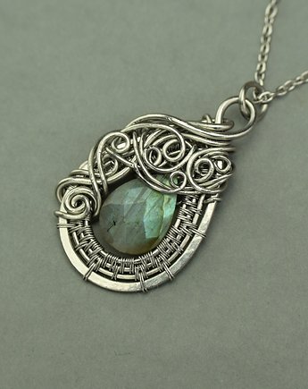 Wisiorek oryginalny labradoryt wire wrapping, Agata Rozanska