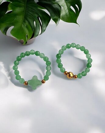 Zestaw pierścionków : marokańska koniczynka, awenturyn zielony, kaktusia