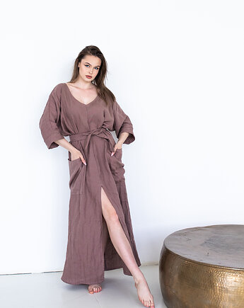 Sukienka lniana długa polski len miękki, NavahoClothing