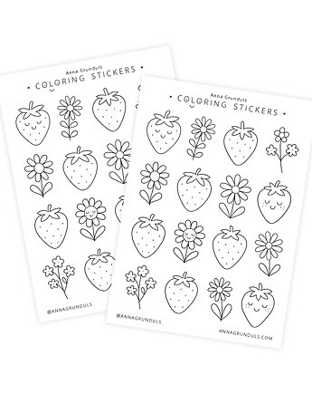 Naklejki do Kolorowania Truskawki Stokrotki 1 Arkusz, Anna Grunduls Design