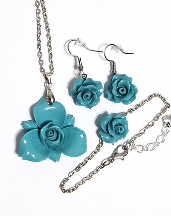 Komplet 2 - Turkusowo niebieska róża - koral, yenoo