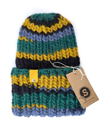 WOOLY COLOR "5"ciepła wełniana czapka, sploteka