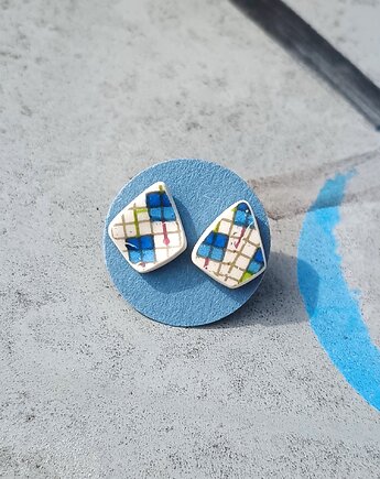 Kolczyki ceramiczne w kolorowe wzory, biżuteria z talerzy