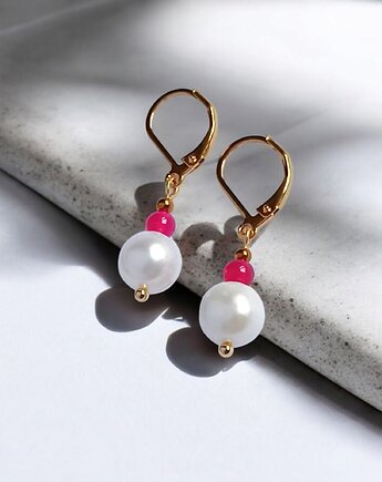 Kolczyki FUCHSIA & PEARL collection: perła i agat : krótkie, kaktusia