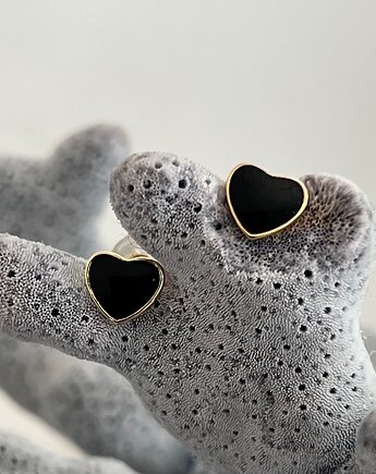 Serca kolczyki z onyksem srebro pr. 925 pozłacane., Ade Art