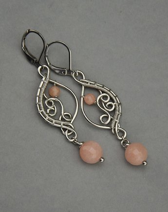 Długie kolczyki kamień słoneczny wire wrapping, Agata Rozanska