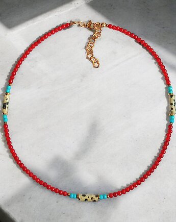 Naszyjnik - choker : INDIA : koral, magnezyt, jaspis, hematyt, kaktusia