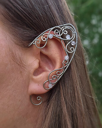 Nausznica zausznica uszy elfa kamień księżycowy wire wrapping, Agata Rozanska