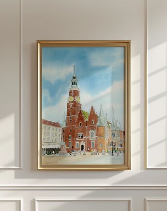Plakat Wrocław, Ratusz, Rynek, akwarela, Anna Bednarczyk Ilustracje