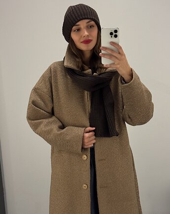 Komplet czapka + szalik ciemny brąz 100% wełna merino, TRUE COLOR by Ann
