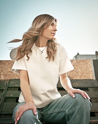 Classy / biały t-shirt ze 100%, grubej bawełny, Bohemian Soul atelier by M.