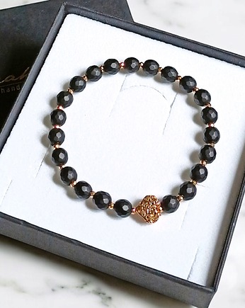 Serce kanciaste : złota lawa, fasetowany onyks mat, hematyt, kaktusia