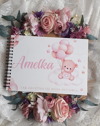 RÓŻOWY MIŚ PERSONALIZOWANY ALBUM prezent na chrzest, LOO LOO DREAM