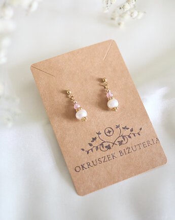 Kolczyki z perłą i kwarcem truskawkowym, Okruszek Biżuteria