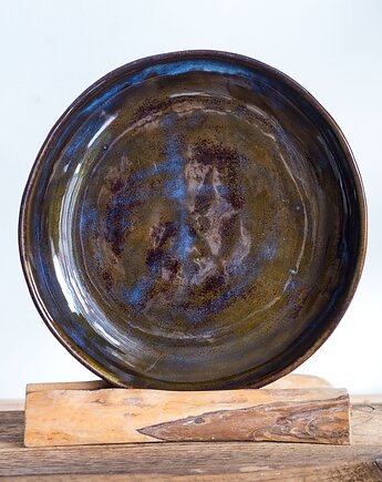 Talerz brązowo niebieski, studnia ceramiczna