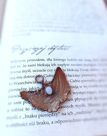 Ginko z kamieniem księżycowym liść wisior miedziany