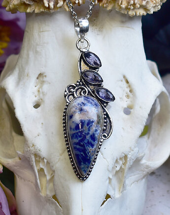 Miedziany posrebrzany wisiorek z sodalitem i ametystami, Spirit Of Copper