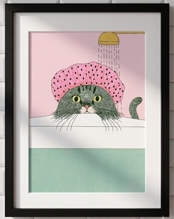 Plakat 30x40 zabawny kot plakat łazienkowy, polkastudio