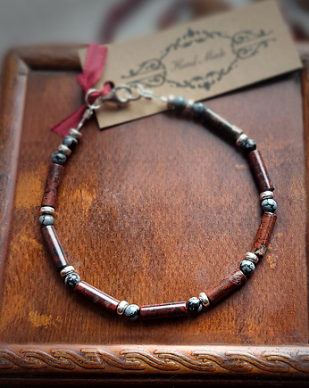 Jaspis mahoniowy i Obsydian śnieżny Bransoletka męska, Galeria Niepodzielone