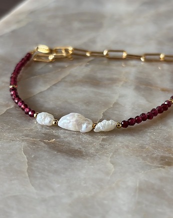Bransoletka damska Granat i Perły naturalne, Chmolowska Jewellery