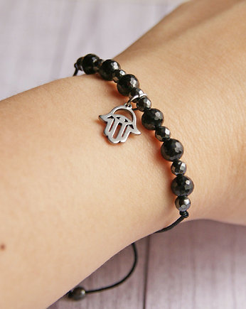 WYSYŁKA 24h - OCHRONNA bransoletka - czarny turmalin, hamsa - czarny sznurek, kaktusia