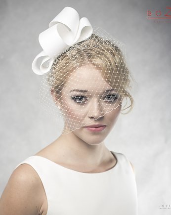 Ślubny jedwabny fascynator z woalką na twarz, BOZKA Luxury Handmade