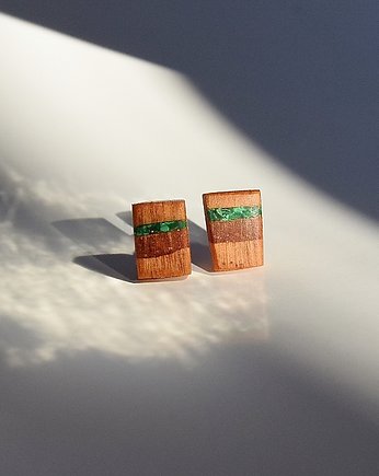 Kolczyki z egzotycznego drewna z malachitem, mazuni