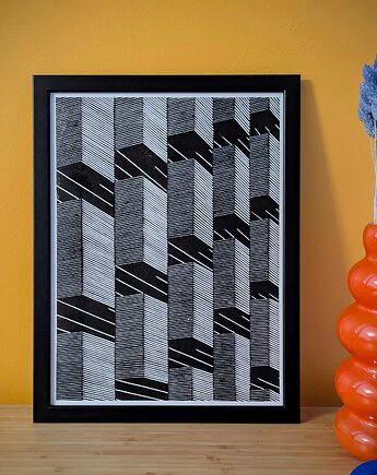 Ręcznie drukowany linoryt "Karowa 18" 30x40cm, Grafiki Natsona