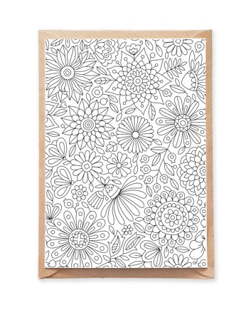 Wzór Kwiaty i Liście - Pocztówka do Kolorowania, Anna Grunduls Design