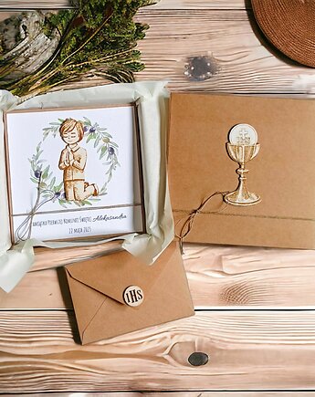 Kartka, personalizacja, pudełko, koperta : oliwki : chłopiec., kaktusia