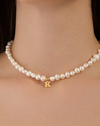 Choker naszyjnik perły literka- srebro 925 pozłacane, Coccola JEWELLERY