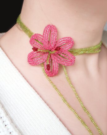 Różowa lilia - naszyjnik choker, Hibiscus