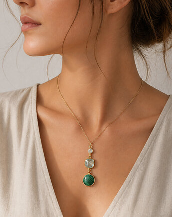 Naszyjnik CALMGREEN,szlachetne  kamienie malachit topaz cyrkonia, Anemon Atelier