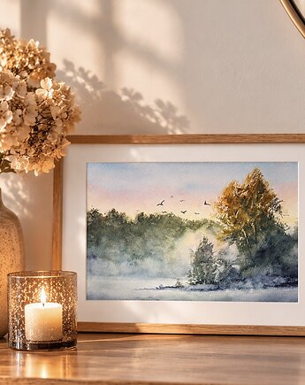 Akwarela - Mglisty Brzeg oprawiony w passe-partout 30x40 cm, Betańska Studio